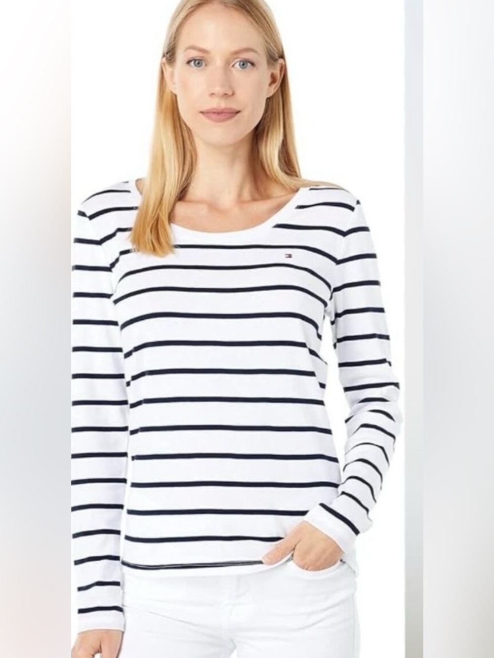 NWT Tommy Hilfiger Black and White Striped Long Sleeve Tee